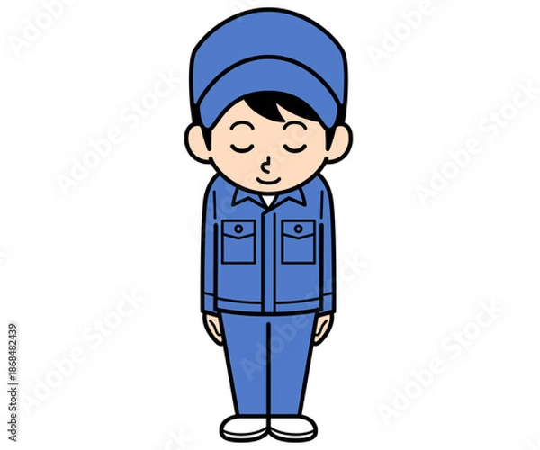 Fototapeta お辞儀するシンプルな作業員の男性