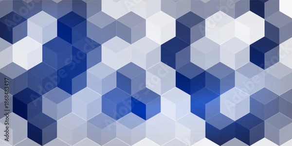 Obraz Black and blue glossy hexagons background pattern. Abstract hexagonal colorful shiny texture. 3D rendering