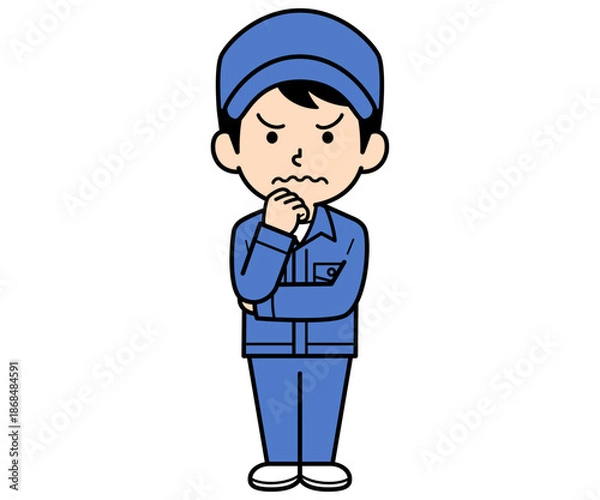 Fototapeta 悩んでいるシンプルな作業員の男性