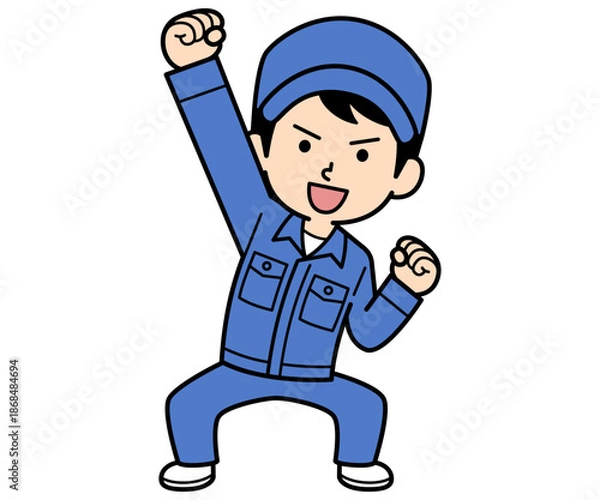 Fototapeta 気合を入れるシンプルな作業員の男性