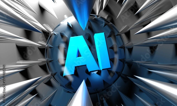 Obraz A bubble with the text "AI ready to explode," surrounded by spikes - 3D rendering