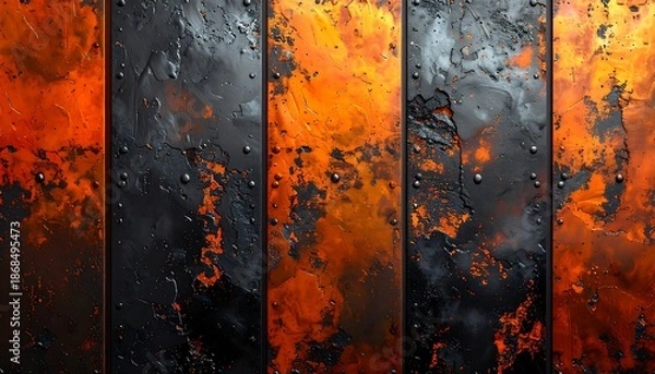 Obraz Dark Metallic Surface with Orange Stains.