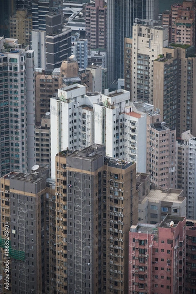Obraz 密集する高層住宅が描く香港の都市風景
