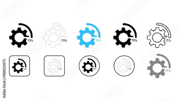Fototapeta Progress settings gear performance icon set in solid line dot pixelated colourful styles