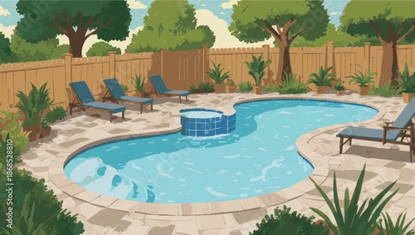 Obraz vector Backyard Oasis - A Serene Swimming Pool Scene.