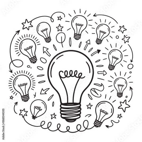 Obraz Creative Idea Brainstorming with Light Bulbs Concept