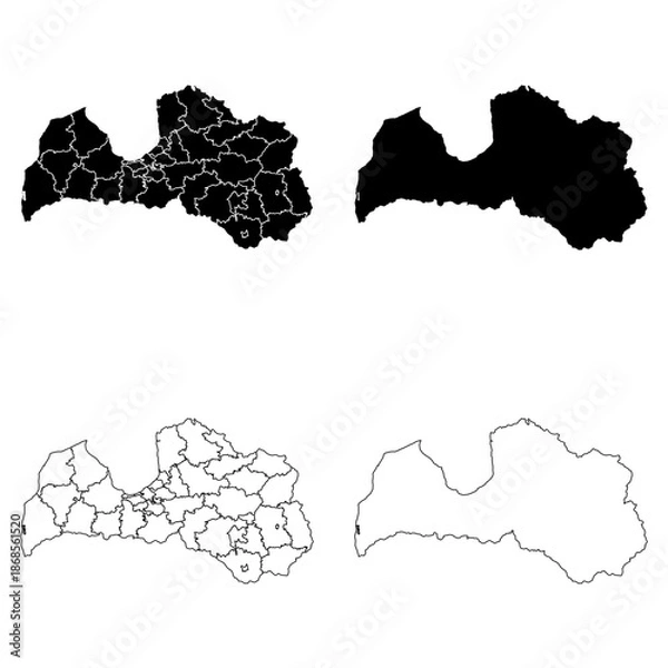 Fototapeta Latvia Outline and Solid Fill Map Set.