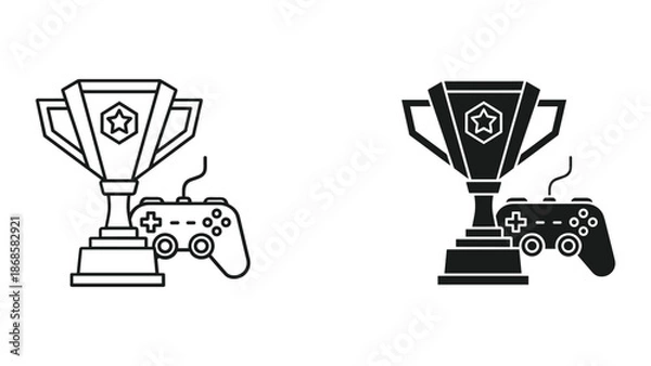 Obraz Gaming trophy and game controller icon set