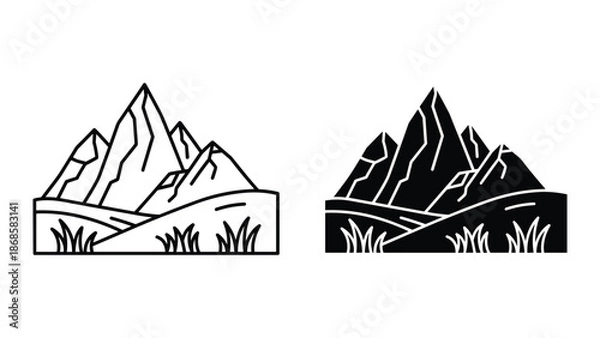 Obraz Mountain landscape icon set in different styles