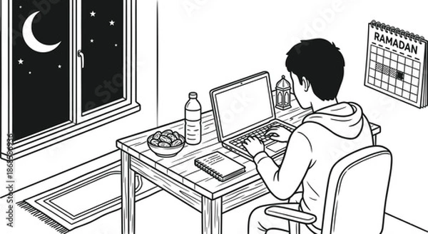Obraz Ramadan remote work from home vector illustration design