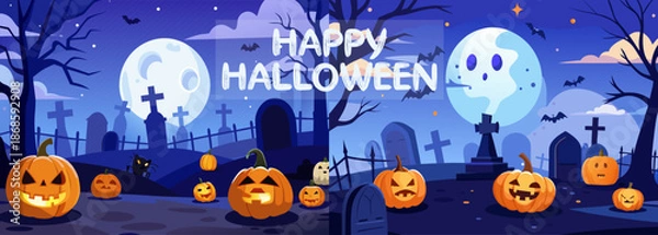 Obraz Halloween pumpkin and black background vector 