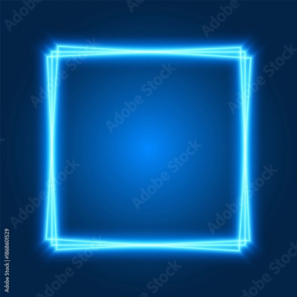 Obraz Neon blue square frame, vibrant glowing border, vector illustration.