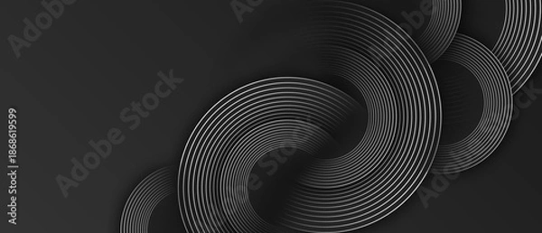 Obraz Abstract black background with white circle lines