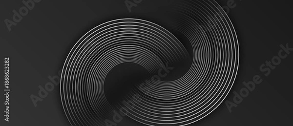 Obraz Abstract black background with white circle lines