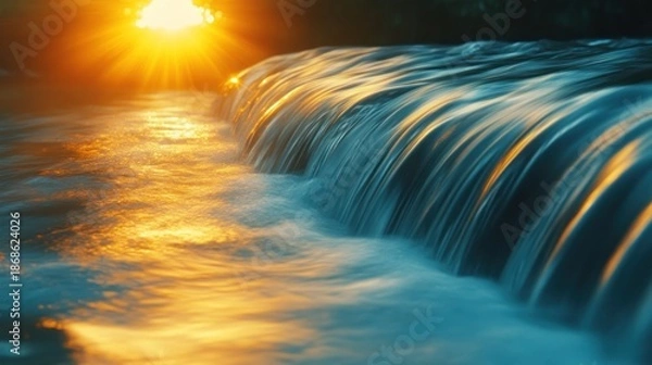 Obraz Waterfall Stream in Nature with Sunset Reflection