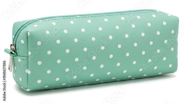 Obraz Green polka dot cosmetic bag with compact rectangular shape isolated
