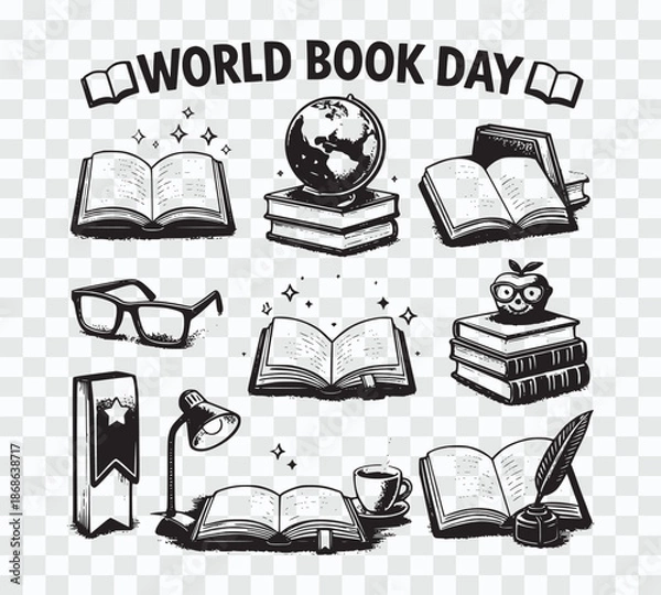 Obraz World Book Day Hand-Drawn Reading Elements