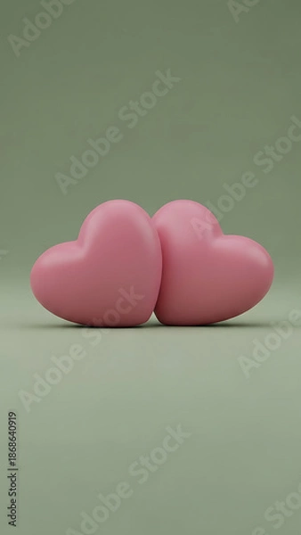 Obraz Two pink heart shaped objects on a green background