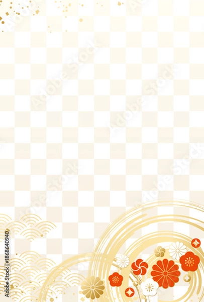 Obraz お正月・新年・年賀状　和柄　市松模様の背景 たて