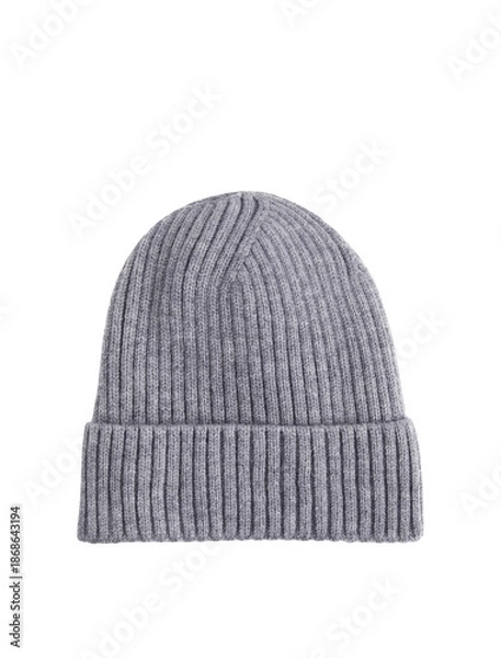 Obraz Grey ribbed knit beanie hat for winter