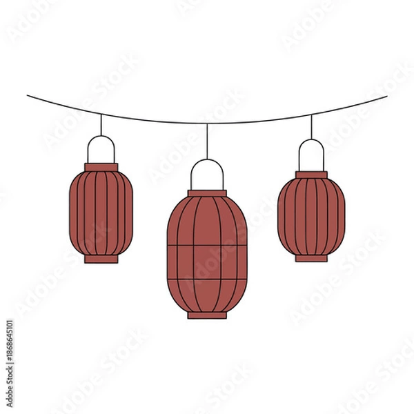 Fototapeta red lanterns hanging on a string, vector illustration