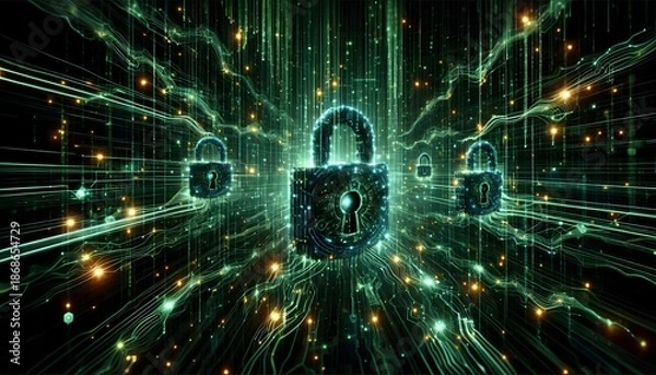 Obraz Secure digital network with lock symbols