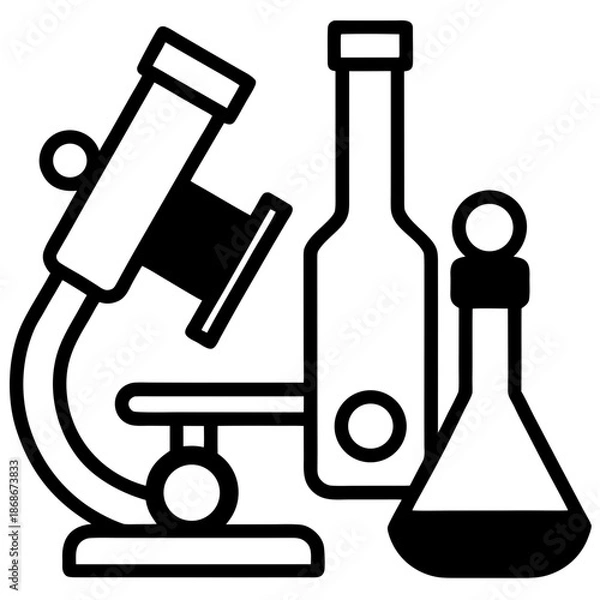 Obraz Microscope, bottle, flask isolated on white background Vector