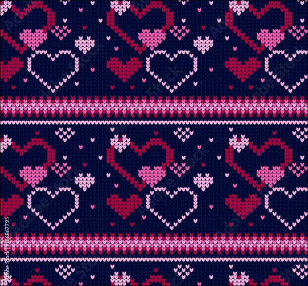 Obraz Seamless Knitted Pattern with Snowflakes Background
