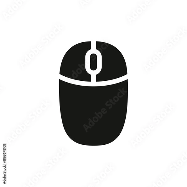 Obraz Computer mouse on white background. Flat design. Black silhouette. Vector.
