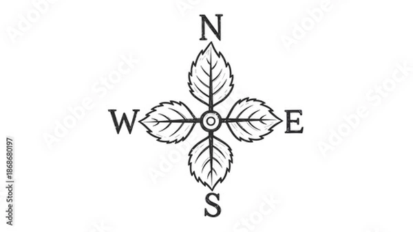 Obraz Compass with leaves navigation symbol