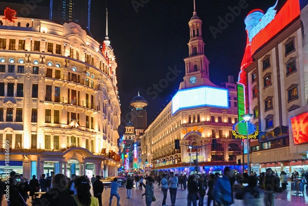 Obraz Chiny Szanghaj droga piesza Nanjing w nocy