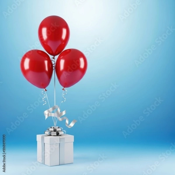 Obraz Three red balloons on a gift box
