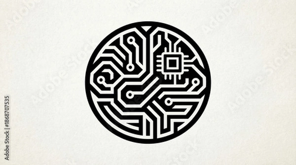 Obraz Circular artificial intelligence icon with brain and circuit board patterns