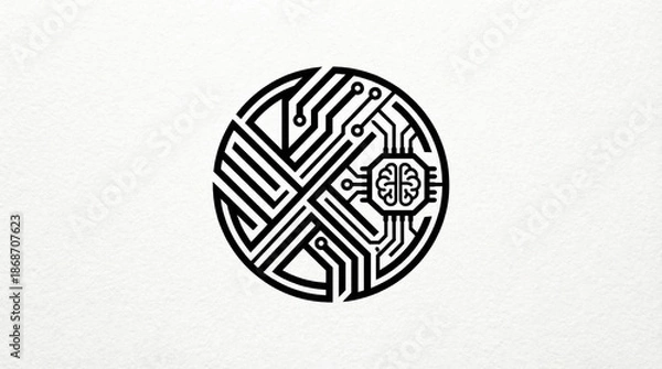 Obraz Circular artificial intelligence icon with brain and circuit board patterns