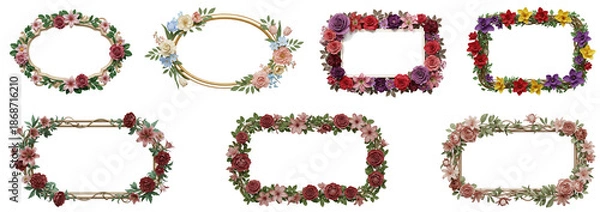 Obraz Decorative flower frames set, transparent background  
