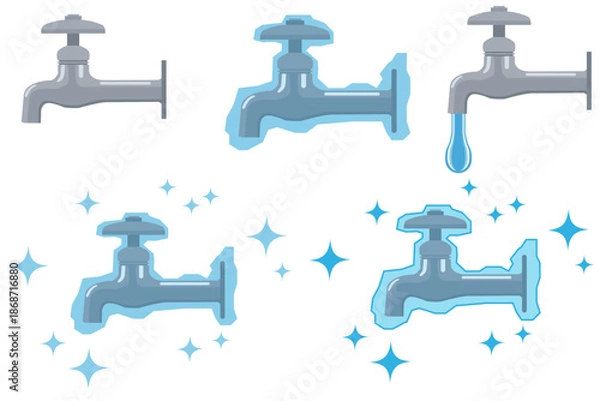 Obraz 凍結した蛇口のイラスト｜冬の寒さと水道インフラを表す生活素材