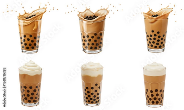 Fototapeta Bubble tea with splash effect, transparent background  
