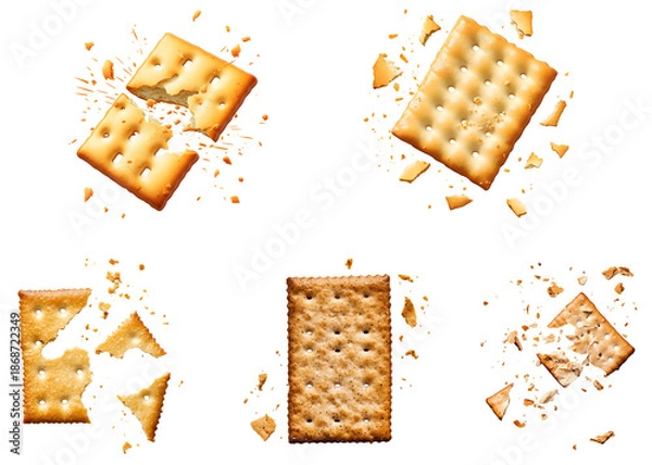 Fototapeta Crispy Crackers Exploding Set Transparent Background  

