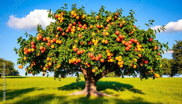 Obraz Orange tree. A large lonely tree with huge oranges