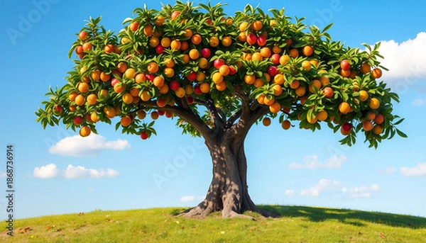 Obraz Orange tree. Large tree with oranges. Lonely tree