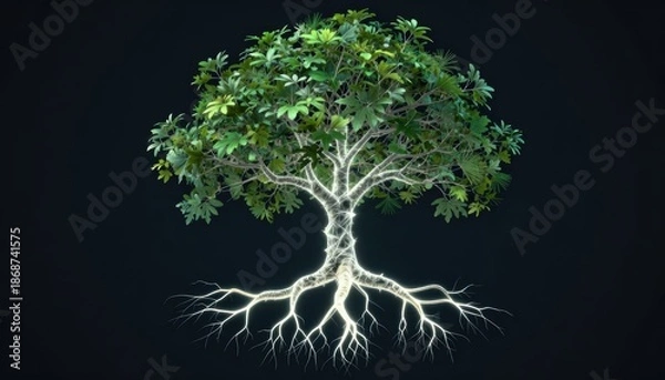 Obraz Dynamic digital tree visualization nature scene graphic artwork lush environment eye-level viewpoint conceptual representation