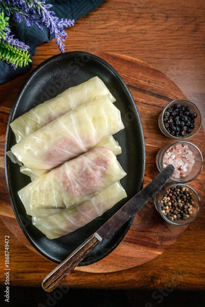 Obraz Cabbage rolls stuffed with meat and grits .