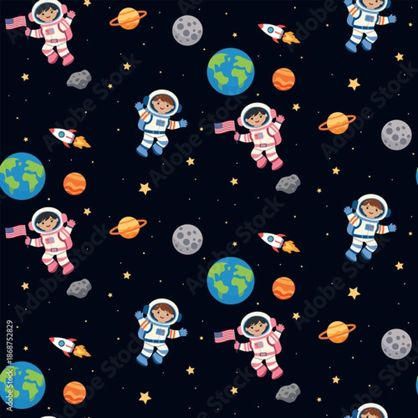 Fototapeta A pattern featuring astronauts in outer space