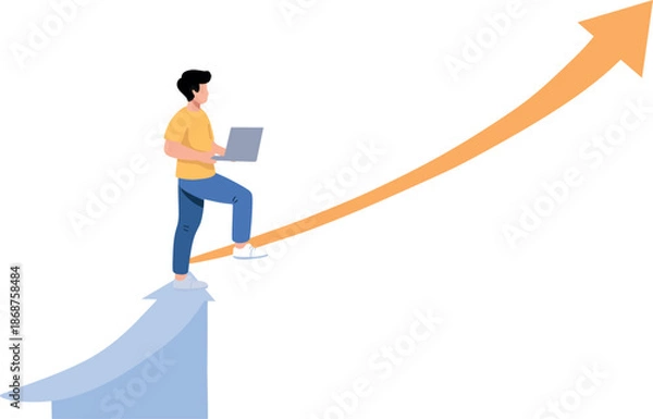 Obraz Man Climbing Arrow with Laptop