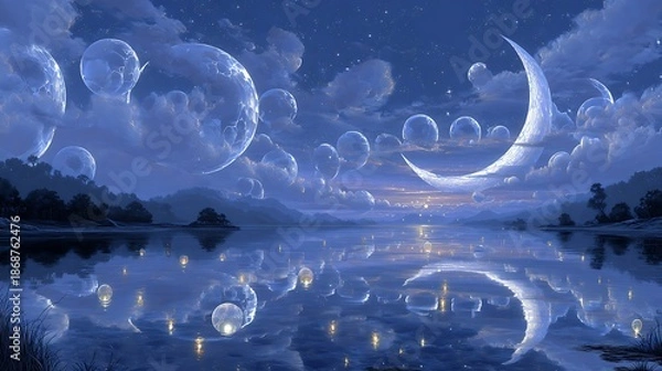 Obraz night landscape with clouds