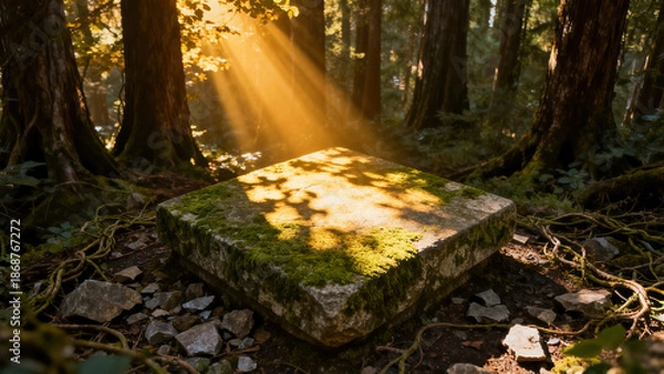 Obraz Rock Platform with Sunlight Falling in the Forest