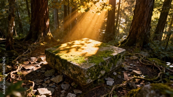 Obraz Rock Platform with Sunlight Falling in the Forest
