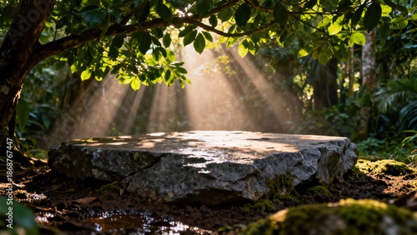 Obraz Rock Platform with Sunlight Falling in the Forest
