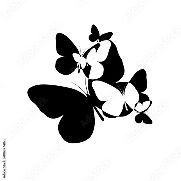 Obraz Black abstract butterfly silhouette. Hand drawn. Not AI, spring vector illustration.