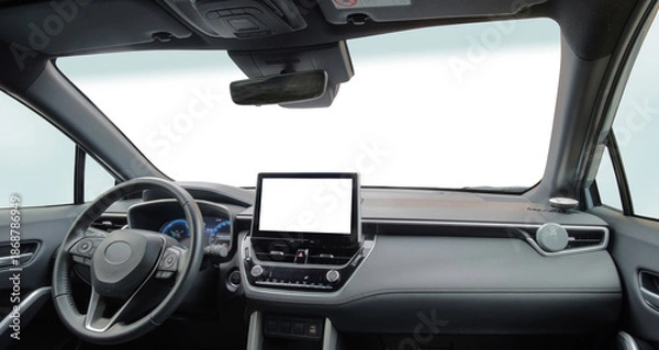 Obraz Car interior with isolated blank display screen and windshield